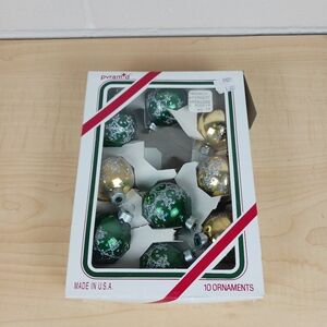 Pyramid Rauch Glass Silver Glitter Christmas Tree Ornaments Set Of 9 Vintage MCM